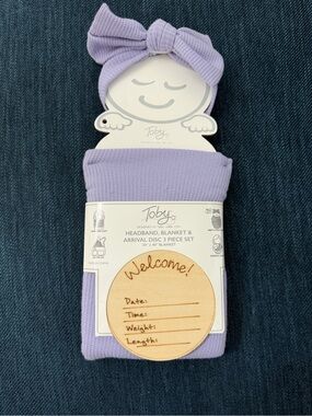 Toby NYC Baby Blanket Set 3pc Lavender Headband Swaddle Arrival Disc New